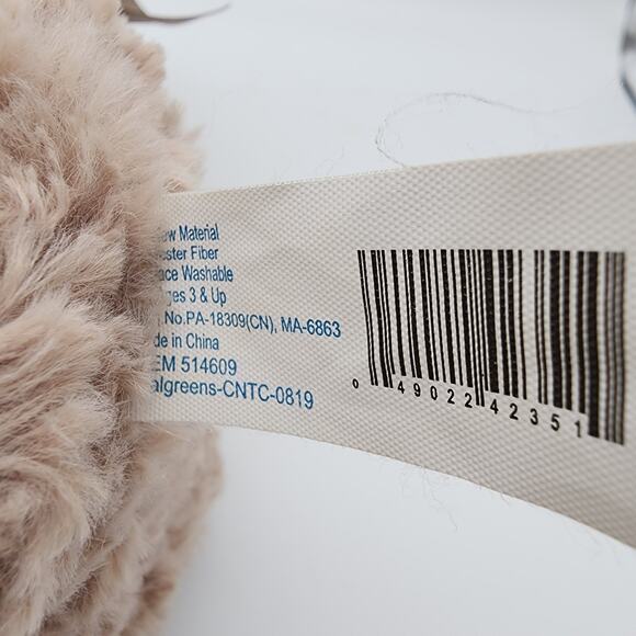 Walgreens Monkey Plush 12" Shaggy Beige Fur Corded Feet Satin Bow Stuffed Animal - Picture 8 of 9